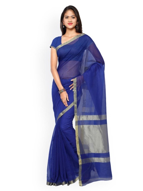 

Satrani Blue Cotton & Linen Traditional Saree
