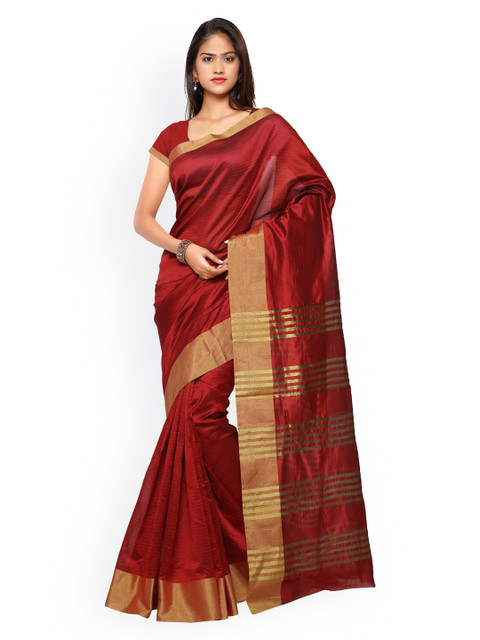 

Satrani Red Cotton & Linen Traditional Saree