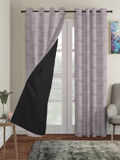 

HOUZZCODE White & Purple Set of 4 Geometric Printed Black Out Window Curtain