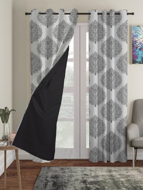 

HOUZZCODE Grey Set of 4 Ethnic Motifs Black Out Door Curtain