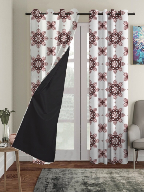 

HOUZZCODE Off White & Brown Set of 2 Ethnic Motifs Black Out Long Door Curtains