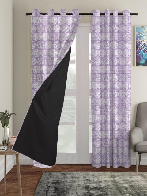 

HOUZZCODE Purple & White Set of 4 Black Out Long Door Curtain