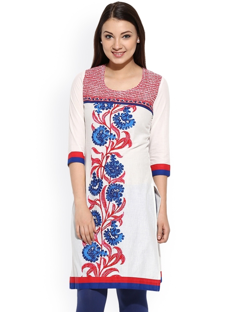

Avaana Women Off-white Floral Print Straight Kurta