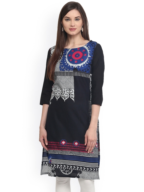 

Avaana Women Black Printed Straight Kurta