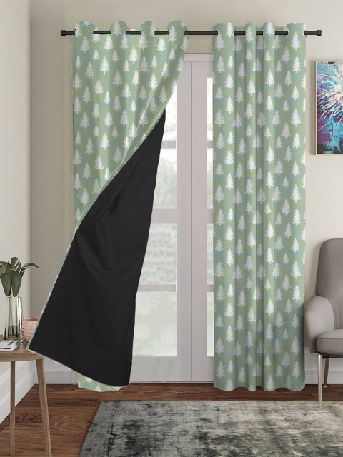 

HOUZZCODE Green Set of 4 Ethnic Motifs Black Out Long Door Curtain