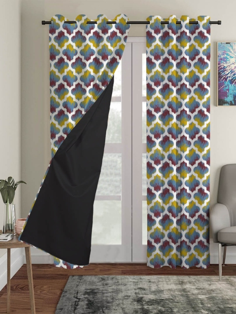 

HOUZZCODE Multicoloured Set of 4 Printed Black Out Long Door Curtain, Multi