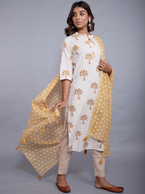 

KALINI Women Off White Ethnic Motifs Printed Layered Kurta with Trousers & Dupatta