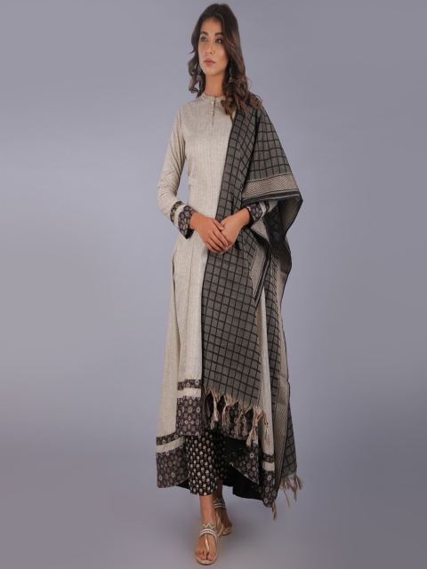 

KALINI Women Black Yoke Design Layered Pure Cotton Kurti with Sharara & With Dupatta