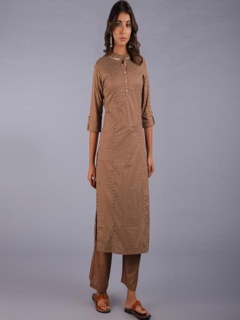 

KALINI Women Brown Striped Panelled Kurti with Trousers