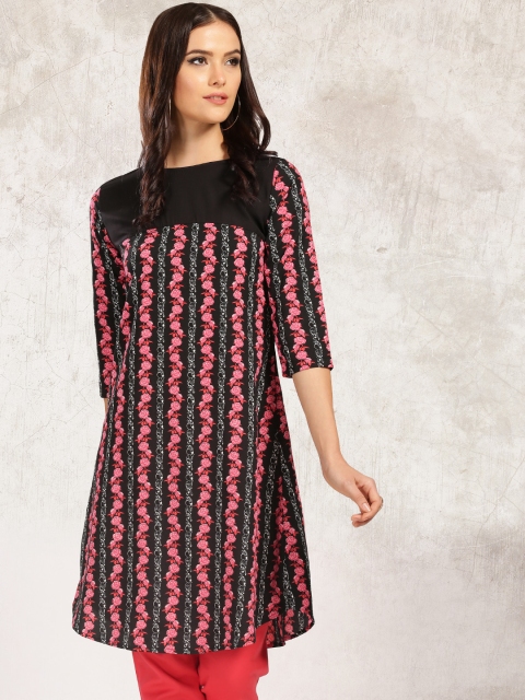 

Anouk Women Black & Red Printed Straight Kurta