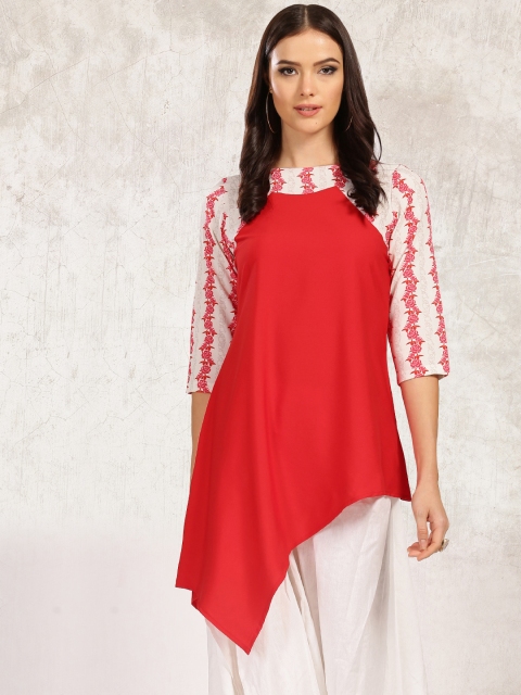 

Anouk Women Red Solid Asymmetrical Hem A-Line Kurta