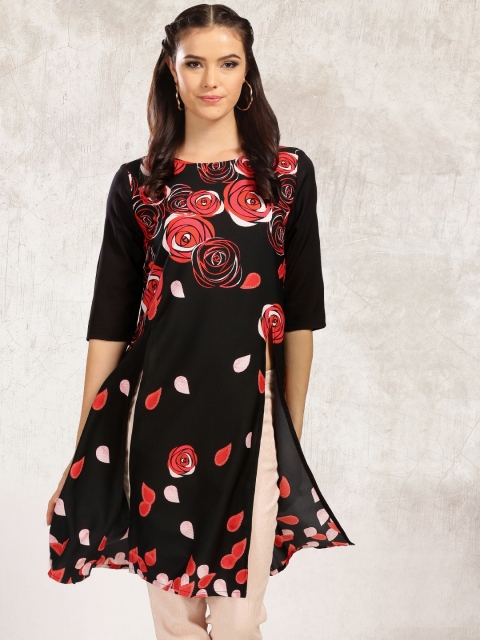 

Anouk Women Black Floral Print A-Line Kurta