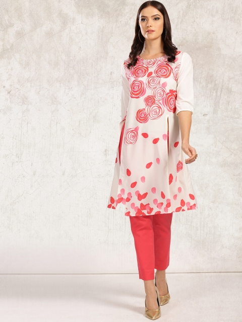

Anouk Women Off-White & Red Printed A-Line Kurta