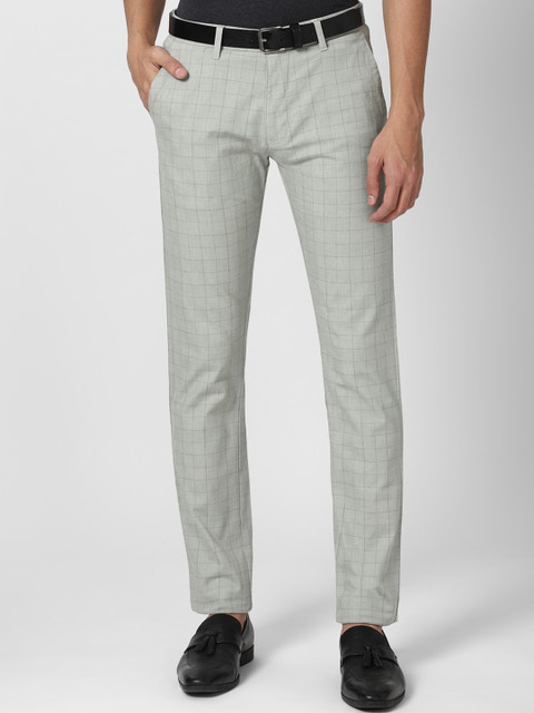 

Peter England Casuals Men Grey Checked Slim Fit Trousers