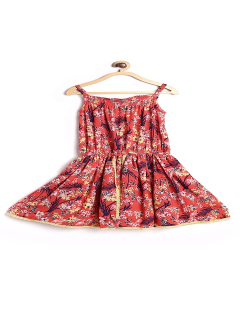 

612 league Girls Orange Floral Fit & Flare Dress