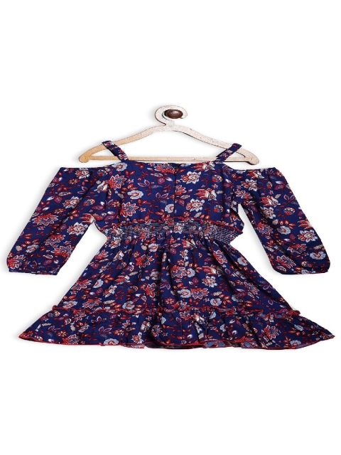 

612 league Navy Blue Floral Printed Satin Dress