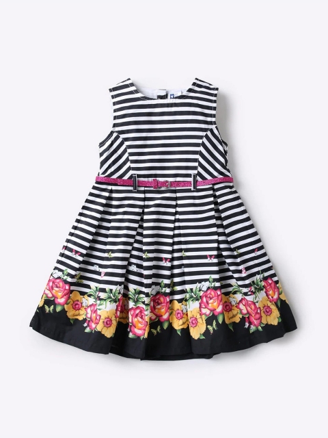 

612 league Girls Off White Striped Fit & Flare Dress