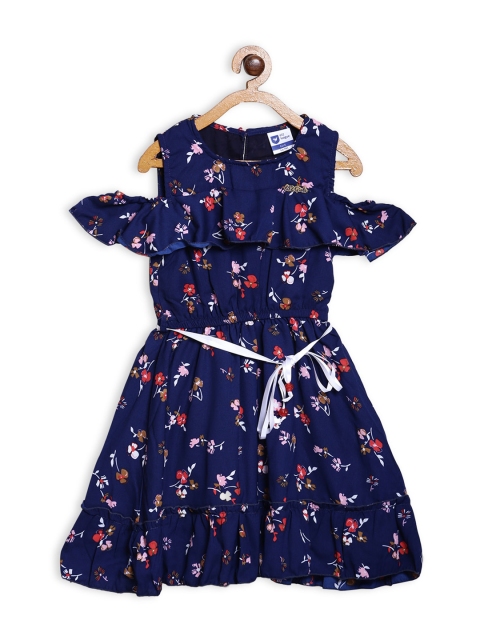 

612 league Navy Blue Floral Crepe A-Line Dress