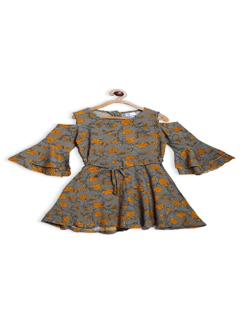 

612 league Grey Floral Printed Cold Shoulder Satin Dress