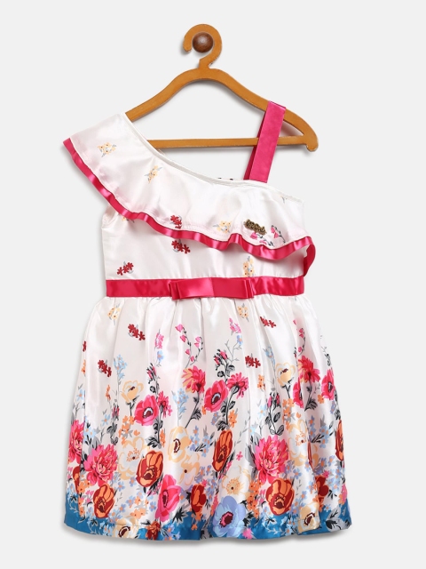 

612 league White & Red Floral One Shoulder Satin Cotton Dress
