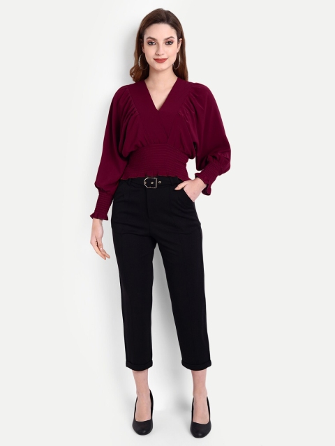 

BROADSTAR Maroon Crepe Dress
