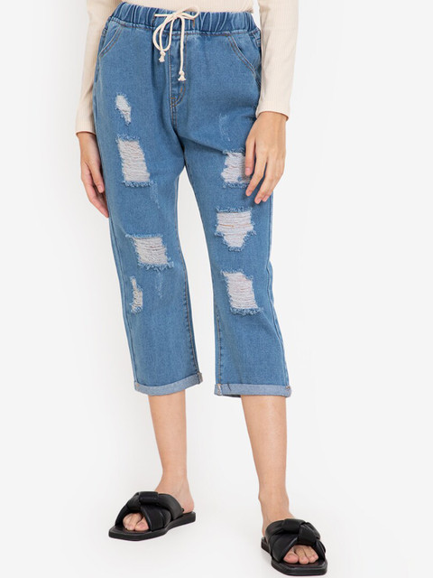 

ZALORA BASICS Women Blue Mildly Distressed Jeans