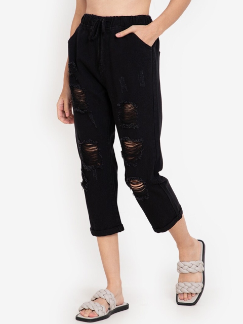 

ZALORA BASICS Women Black Mildly Distressed Jeans