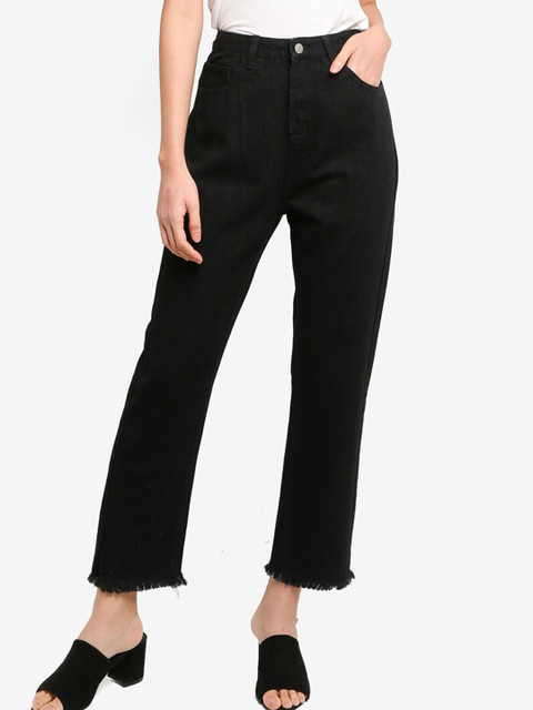 

ZALORA BASICS Women Black Relaxed Fit Low Distress Jeans