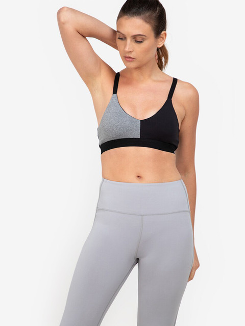 

ZALORA ACTIVE Grey & Black Colourblocked Sports Bra Lightly Padded ZV1021WAP0569B-M