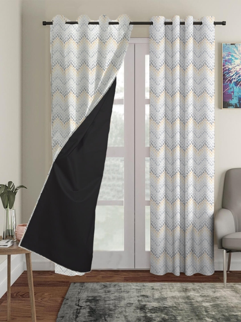

HOUZZCODE Grey & Black Set of 3 Black Out Long Door Curtain