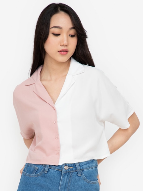 

ZALORA BASICS Pink & White Colourblocked Top