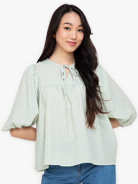 

ZALORA BASICS Green Print Bishop Sleeves Top