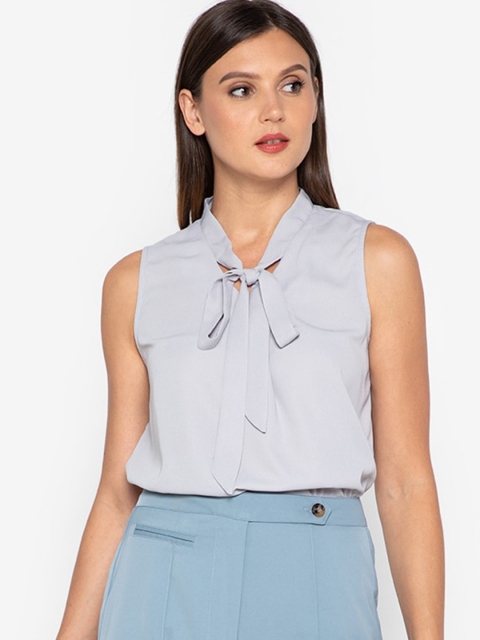 

ZALORA WORK Grey Tie-Up Neck Top