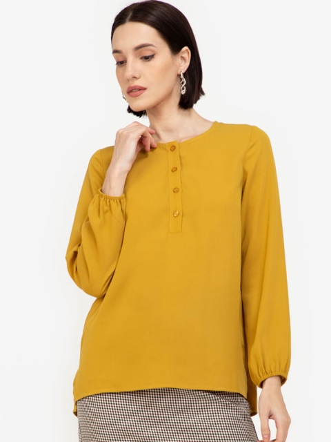 

ZALORA WORK Yellow Solid Round Neck Top