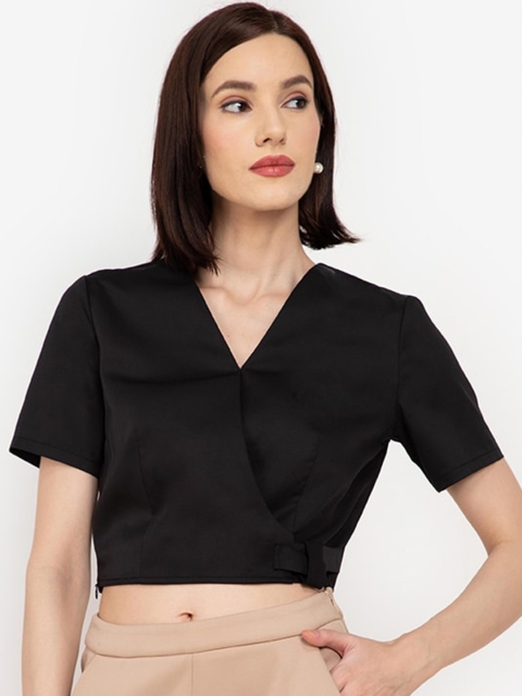 

ZALORA WORK Black Wrap Crop Top
