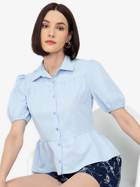 

ZALORA WORK Woman Blue Puff Sleeve Peplum Top