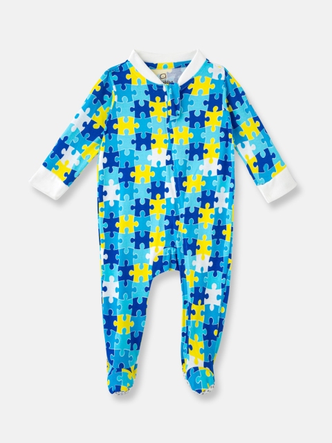 

Cuddles for Cubs Infant Kids Blue & Yellow Puzzle Me Printed Cotton Sleepsuit