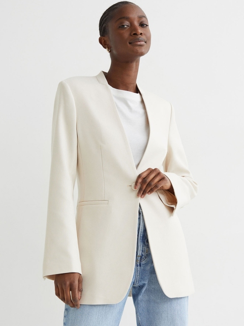 

H&M Women Beige Solid Sigle Breasted Jacket