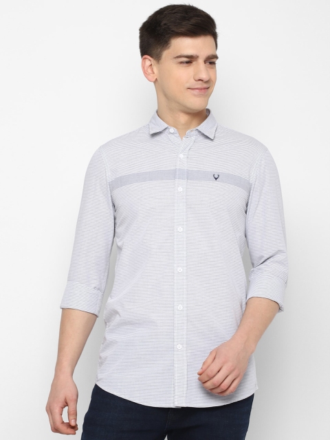 

Allen Solly Sport Men Grey & White Horizontal Stripes Pure Cotton Casual Shirt