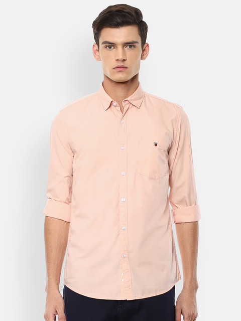 

Louis Philippe Jeans Men Peach-Coloured Slim Fit Casual Shirt