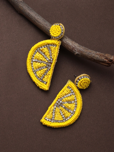 

Mali Fionna Yellow & Silver-Toned Quirky Drop Earrings
