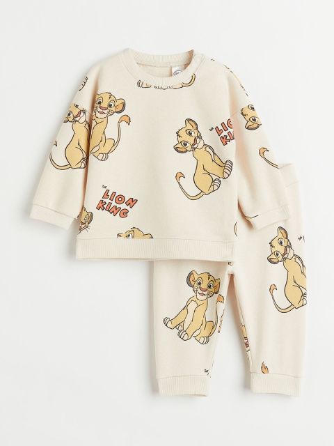

H&M Beige & Orange Printed Sweatshirt With Joggers
