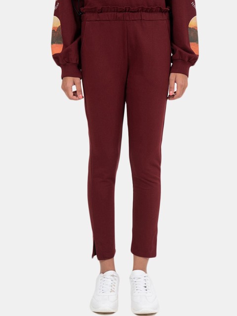 

BLUEAGE Women Maroon Solid Slim-Fit Track Pants