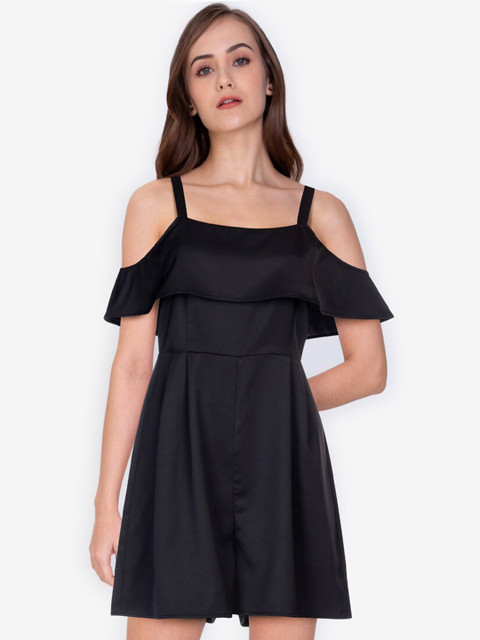

ZALORA WORK Black Square Neck Pleated Playsuit