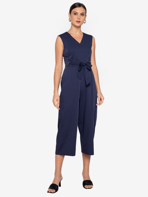 

ZALORA WORK Women Navy Blue Wide Leg Basic Jumpsuit