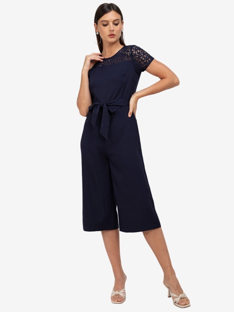 

ZALORA WORK Navy Blue Solid Lace Detail Jumpsuit