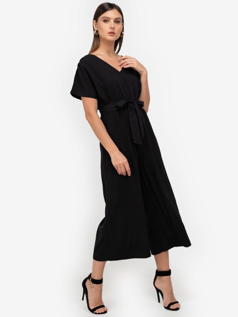 

ZALORA WORK Women Black Solid V Neck Belted Culottes Jumpsuit