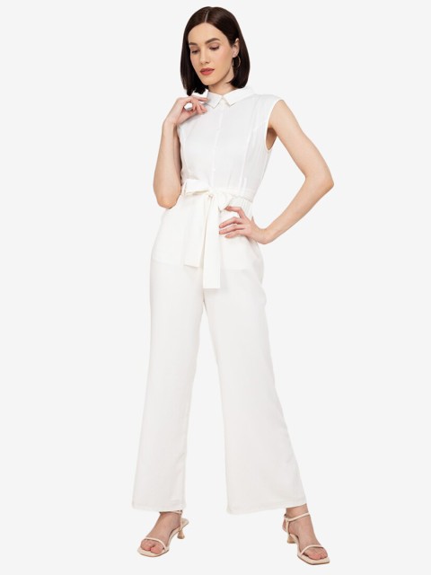 

ZALORA WORK Off-White Solid Button Down Jumpsuit With Belt