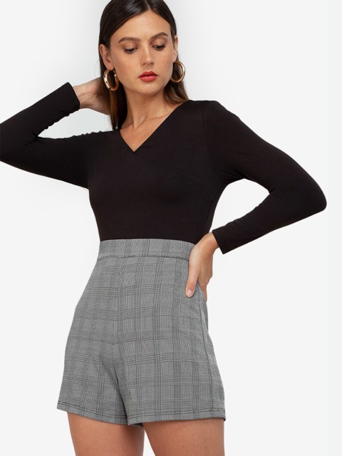 

ZALORA WORK Women Black & Grey Checked Playsuit Jumpsuit