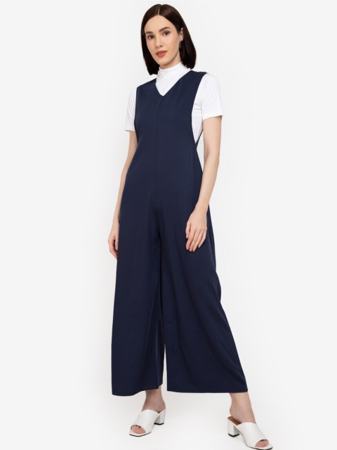 

ZALORA WORK Women Navy Blue & White Wide Leg Basic Jumpsuit